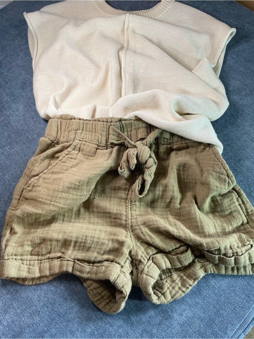 SO Olive Green High-Waist Tie-Front Gauze Shorts